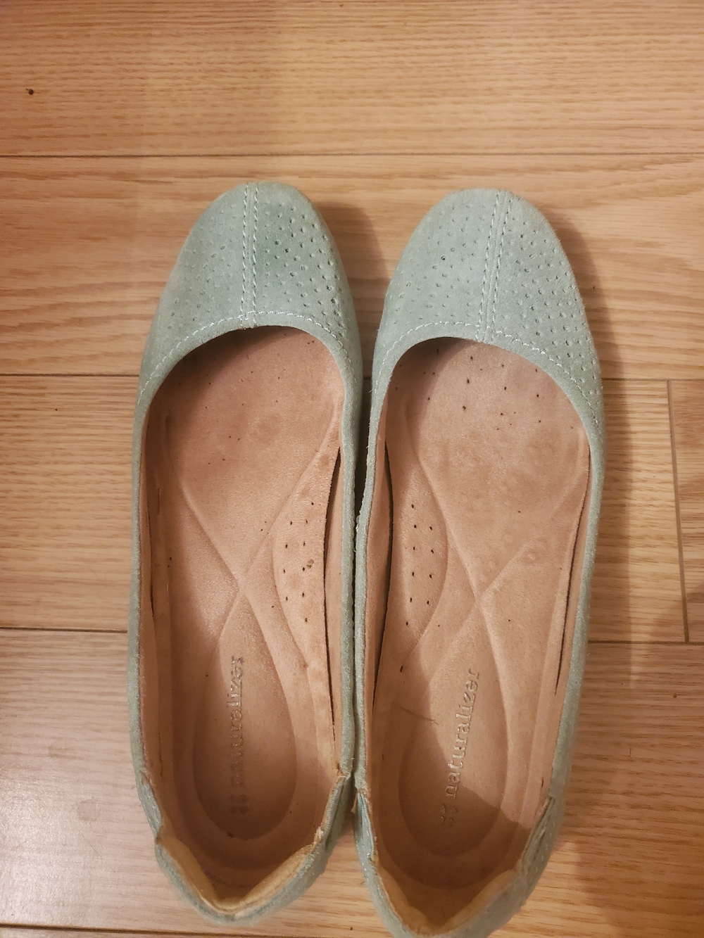 Naturalizer Light Mint Suede Perforated Ballet Flats
